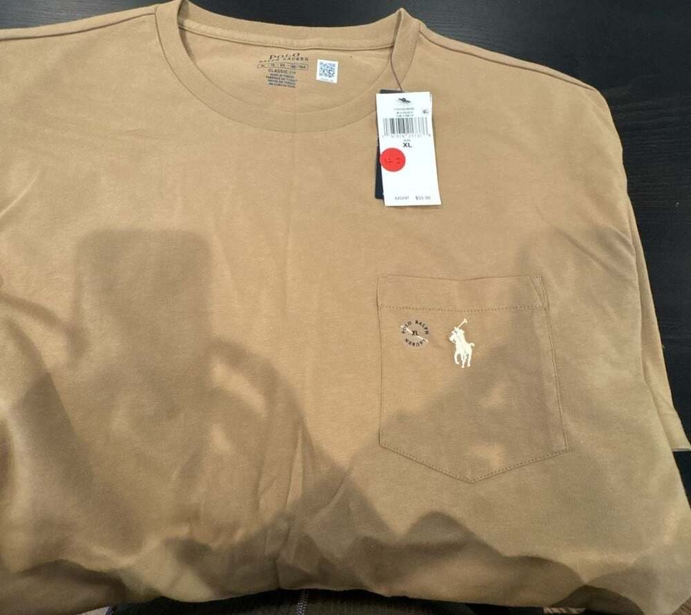 Polo Ralph Lauren Classic Fit Jersey Pocket T-Shirt Size XL Tan Cafe w/Defect